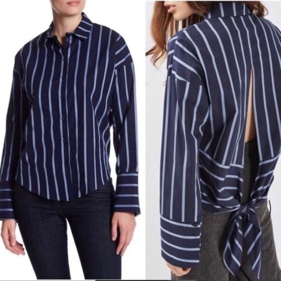 Topshop Tops - Top Shop Striped Long Sleeve Back Slit Button down Shirt